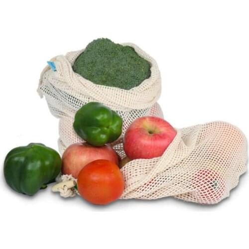 3pcs/set Reusable Mesh Organic Cotton Vegetable Fruit Shopping Bags Kitchen Grocery Storage Bag LX1749