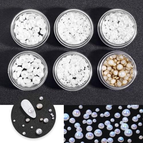 6 Jars Pearls Mix Design 3D Beads Rhinestone Gem For Nail Art Decoration DIY Beauty Salon Manicure Supply