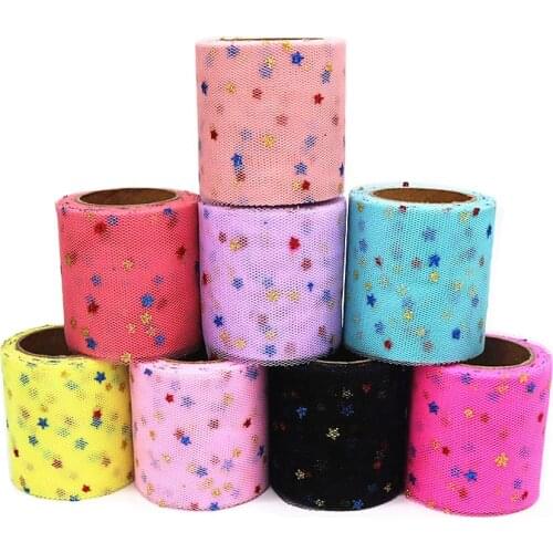 9.1m/roll 6cm Glitter Multicolour Star Tulle Roll DIY Pompom Skirt Bow Cake Topper Tutu Soft Squine Tulle Wedding Birthday Decor