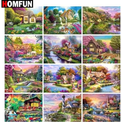HOMFUN Diy Full Square Round Drill 5D Diamond Painting Cross Stitch Diamond Embroidery "House scenery" Home Decor Gift