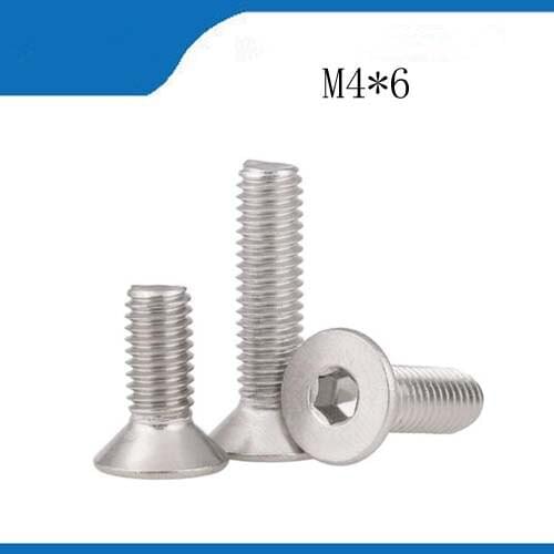 Free shipping 40pcs M4*6mm 304 Stainless steel Flat Screws Inner Hexagon Socket Countersunk Head Screwstainless nails,bolts