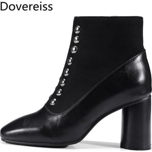 Dovereiss Fashion Womens Shoes Winter Zipper brown Sexy Elegant Concise Mature Zipper Buckle Short boots Square toe big size 43