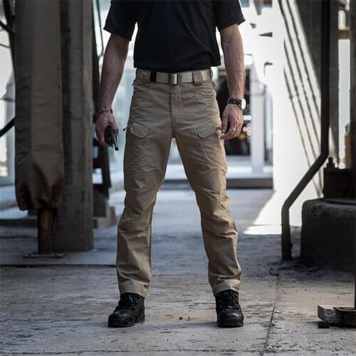 Men Casual Cargo Pants Outdoor Waterproof Work Tactical Pant Camouflage Military Multi Pocket Trousers Hiking Camping Clothing