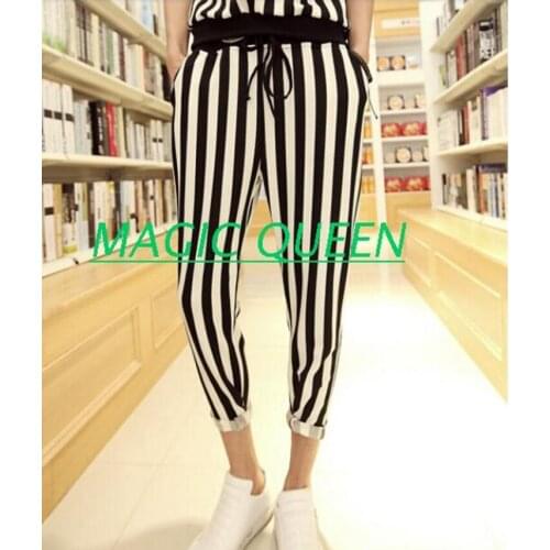 27-42 Skinny Pants Men Black And White Stripe Pants Ankle Casual Length Trousers Hairstylist Nightclub New Summer