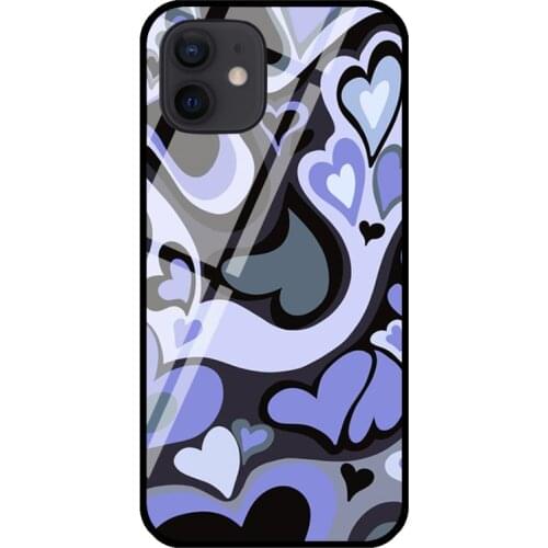 Purple Heart Swirl Pattern Tempered Glass Case For iPhone 11 Pro Max XS 12 mini SE 7 8 Plus X XR Shell Cover Coque