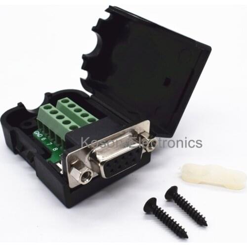 DB9 Female 9Pin Black Cover Nut Type Breakout Terminals Board Connector DIY Plugs