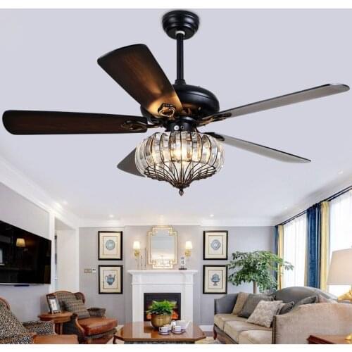 Wooden leaf fan lamp retro ceiling fan lamp dining room living room crystal fan household dining room ceiling beauty Fans Lights