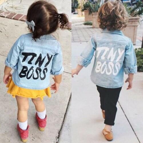 Kids Baby Boys Girls TINY BOSS Print Shirts Infant Toddler Long Sleeve Cotton Denim Tops Blouse Children Unisex Spring Clothes