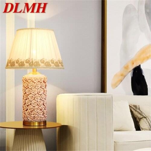 DLMH Ceramic Table Lamps Rose Luxury Brass Fabric Desk Light Home Decorative for Living Room Dining Room Bedroom