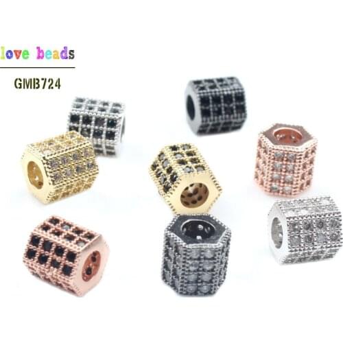 3pcs/lot 7*7mm Micro Pave AAA+ Zircon European Spacer Beads Hexagon Shape Charms for Bracelet Making Jewelry