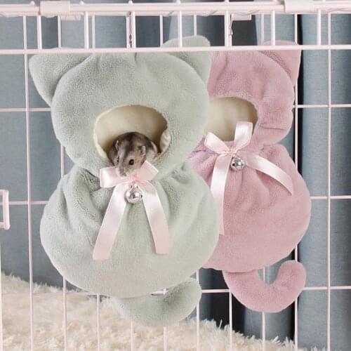 Hamster Hammock Cat Shape Small Pets Hanging Bed Soft Flannel Guinea Pig Chinchilla Squirrel Hammock W/ Bell Hamster Accessories