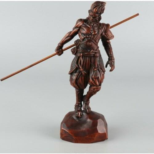 Chinese Exquisite Hand carved Sun Wukong Carving Boxwood statue