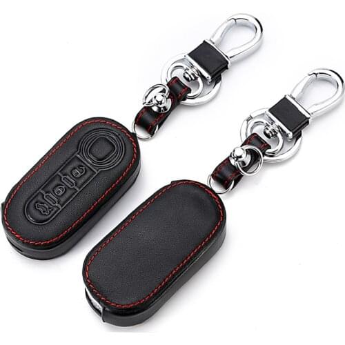 Leather Key Case Cover For FIAT 500 Panda Punto Bravo Car Alarm 3 Buttons Flip folding Remote Key Shell Cover Holder keychain