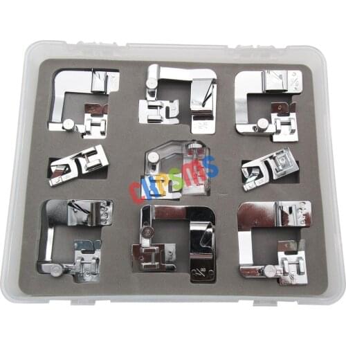 #KP-19050 9PCS Different Size Hemmer Foot FIT FOR Sewing Machine Brother Singer Janome Elna Kenmore