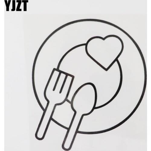 YJZT 12.7CM×14.1CM Round Plate Car Sticker Spoon And Fork Vinyl Decal Black/Silver 13E-0061
