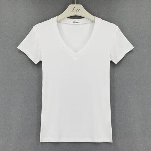 2021 Summer Hot New Lightweight and Comfortable ~ Slim sexy V-neck show chest big white short-sleeved T-shirt
