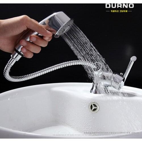 Copper Pull-out type cold basin faucet stretchable telescopic belt shower bathroom counter basin faucet Shampoo