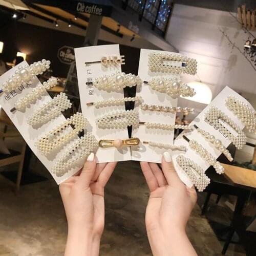 2-6Pcs/set Fashion Pearls Hair Clips For Women Headwear Set Metal Geometric Hairpins Elegant Barrettes Hair Accessories Female