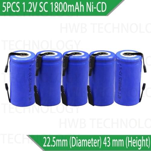 New 5PCS/lot High Grade Sub C SC 1.2V 1800mAh Ni-Cd NiCd Rechargeable Battery Batteries Free shipping