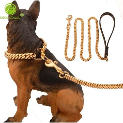 Newly Design Personalized Chain Dog Leash for Dogs High Quality PU Leather Handle Dog Lead Pets Accessories Puppy Leashes 10E