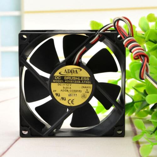 New original AD0812XB-A73GL 12V 0.55A 8025 8CM 3-wire chassis cooling fan