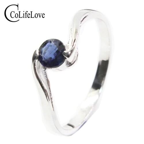Fashion Engagement Silver Rings Simple Design Natural Sapphire Ring Real Stamped 925 Silver Wholesale Price From Sapphire Mine