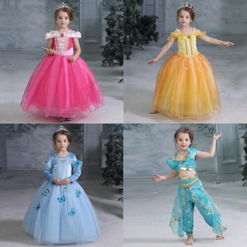 Elsa Dress Girls Princess Dress Up Belle Cinderella Sleeping Beauty Costume for Kids Children Clothing Halloween Cosplay Dresses