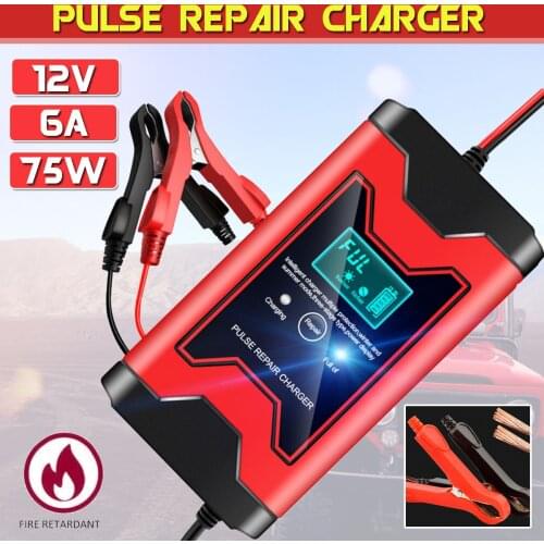 12V 6A Full Automatic Car Charger Motorcycle Battery Charger Intelligent Pulse Repair Car Cell Charger Smart Battery Maintainer