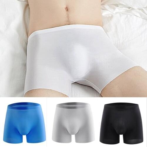 Translucent Ice Silk Mens Boxer Briefs Pure Color Ultra-thin Seamless Summer Breathable Mid-waist Fashion and Comfortable Nylon