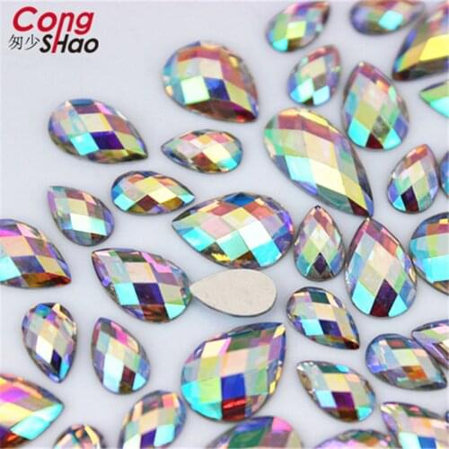 Cong Shao 100pcs 5 Size Drop Clear AB Mix Rhinestones Trim Flat Back Crystals And Stones Resin Beads For DIY Wedding Dress 8Y354