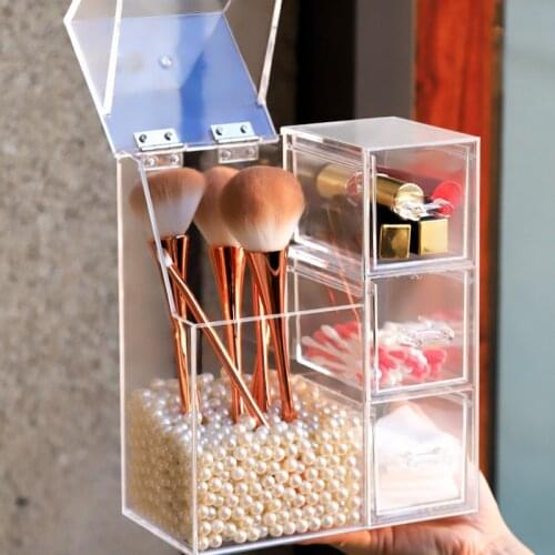 Clear Plastic Makeup Brush Storage box with cover Jewelry Earring Organizer Acrylic Makeup organizer Cosmetic tool Holder Box