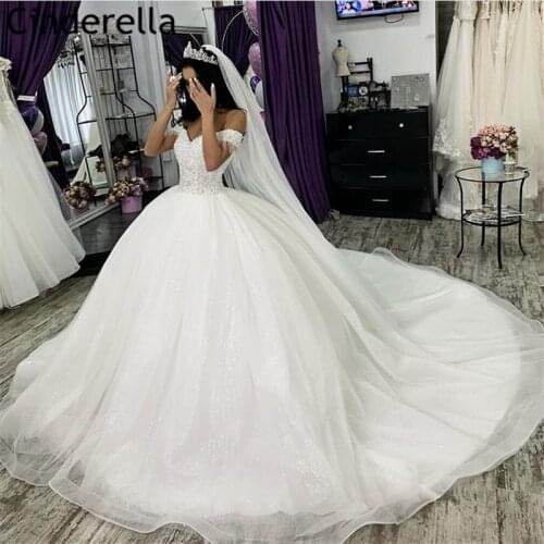 Luxury Wedding Dresses Shining Sweetheart Court Train Tulle Crystal Beading Wedding Dresses With Lace Up Back vestido de noiva