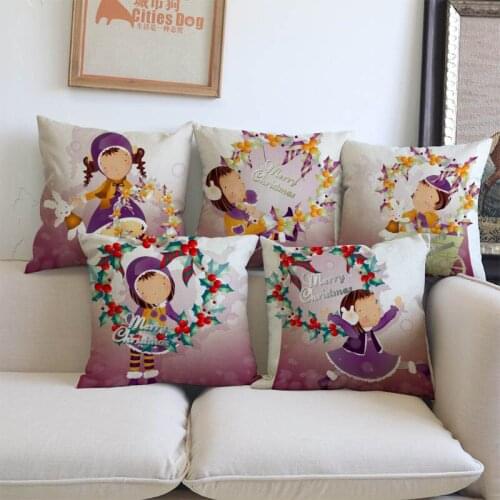 Merry Christmas Happy Girl And Christmas Tree Garland Pillow Case Home Sofa Festival Decoration Cushion Cover Gifts For Children