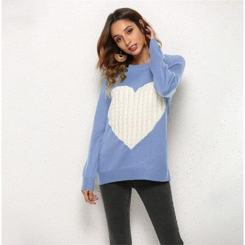 O Neck Long Sleeve Knitted Sweater Women Fashion New Heart Print Pattern Patchwork Female Casual Elegant Pullover Tops