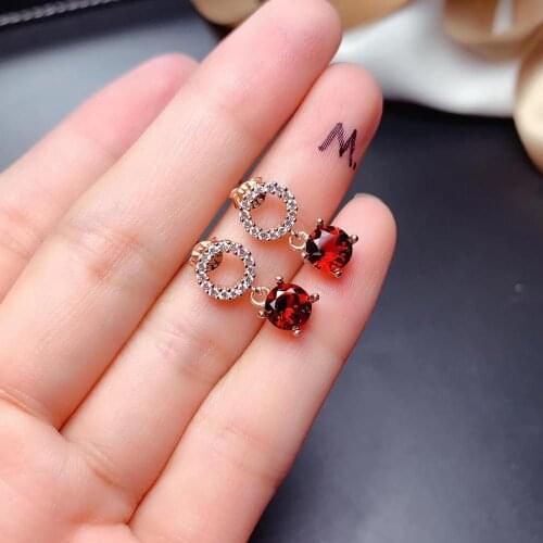 Natural red garnet gem earrings 925 silver Natural gemstone drop earring elegant round small sunflower women party fine jewelry