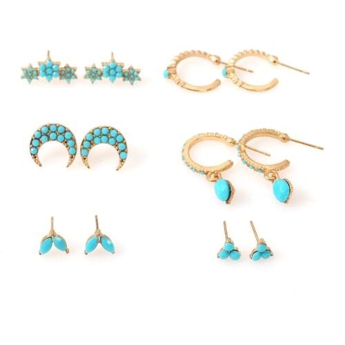 Personality creative earring with carved Star/Moon/Leaves/Water drop pendant gem design Pendant earring set Women Gift