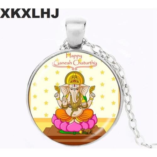 XKXLHJ New Lord Ganesh Necklace God of Fortune Pendant Hindu Elephant Necklace Buddha Meditation Spiritual Jewelry Necklace