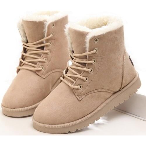 Women Boots Plush Fur Inside Winter Boots Female Snow Ankle Boots For Women Winter Shoes High QualitySuede Botas Size 41 42