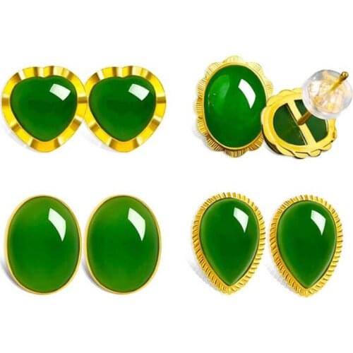 925 Sterling Silver Earring For Women Jewelry Elegant Crystal Green Love Heart Water Droplets Gold Earrings Anniversary Gifts