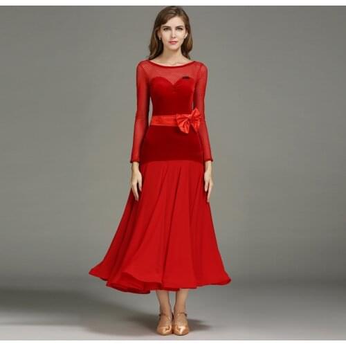 Modern Dance Costume Women Lady Adult Waltzing Tango Bow Dancing Dress Ballroom Costume Evening Party Dress