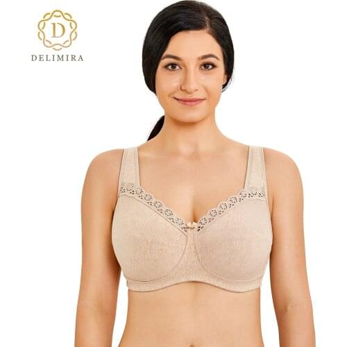 DELIMIRA Womens Soft Plus Size Wirefree Non-Padded Full Coverage Lace Cotton Bra