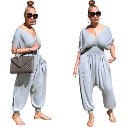 Deep V Nekc Short Sleeve Skinny Jumpsuits Sexy Tight Club Party Lady Fashion Sheath Bodysuits