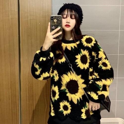 Women Lamb wool warm sweater fashion printed sweet sweaters loose