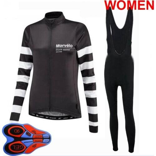 Women Cycling Long Sleeve Jersey Suit Ropa De Ciclismo MTB Bicicleta Shirt Anti-UV Breathable Quick Dry 9D Gel Pad Bib Pants Set