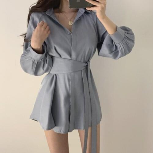 2019 Autumn Chic Oversized Shirt Dress Women Set Two Piece Set Top and Pants Belted Slim 2 Piece Outfits Vestidos Chemise
