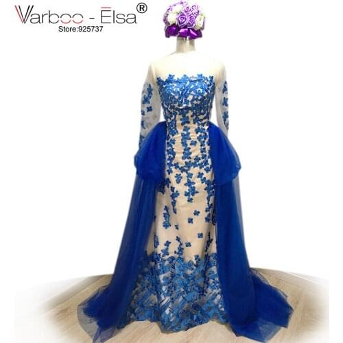 VARBOO_ELSA Royal blue Mermiad Evening Dresses 2018 Fashion Sexy O neck long sleeve Formal Evening Prom Gown Robe de soiree