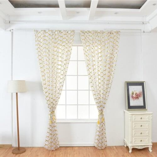 1/2/4 Panels Home Window Curitain Valance Gauze Rod Pocket Sheer Yarn Screening Panel Voile Drap Gold Stamping Morocco Curtain