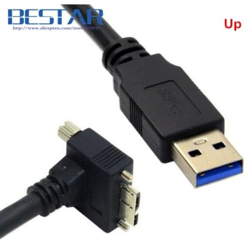 1.2m 4ft 90 Degree Up Angled Micro B USB 3.0 Screw Mount to USB 3.0 Data Cable for Point Grey Chameleon Industrial Camera