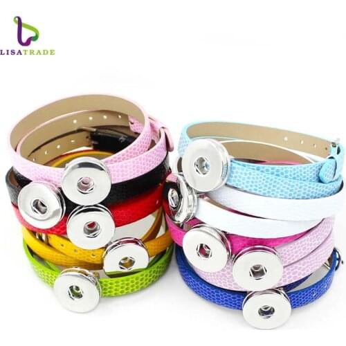 10PCS! Snap button Bracelet Bangle, 8MM PU Leather Wristband DIY Accessory Bracelet Fit Snap buttons & Slide charms LSNB15