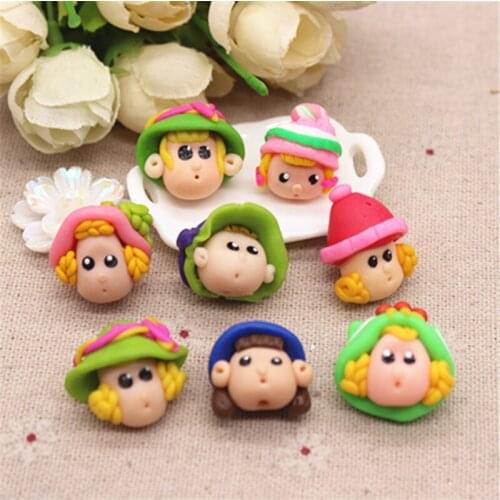 10pcs Mix patterns 3D cute girls&boys polymer clay craft DIY phone/keychain decoratio,about 2cmn